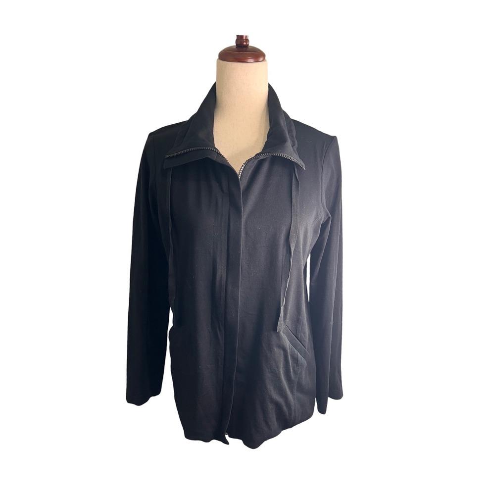 Eileen Fisher Black Organic Cotton Full Zip Sport Jacket NWOT Activewear $299